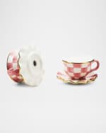 Image 2 of 2: MacKenzie-Childs Rosy Check Teacup Salt & Pepper Shaker Set