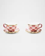 Image 1 of 2: MacKenzie-Childs Rosy Check Teacup Salt & Pepper Shaker Set