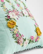 Image 2 of 3: MacKenzie-Childs Floral Bunny Embroidered Throw Pillow, 12" Square