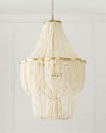 Image 1 of 5: Neiman Marcus Draped Wood Bead 3-Light Chandelier - 42.5"