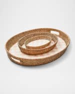 Image 3 of 3: MacKenzie-Childs Rosy Check Large Enamel Rattan Serving Tray