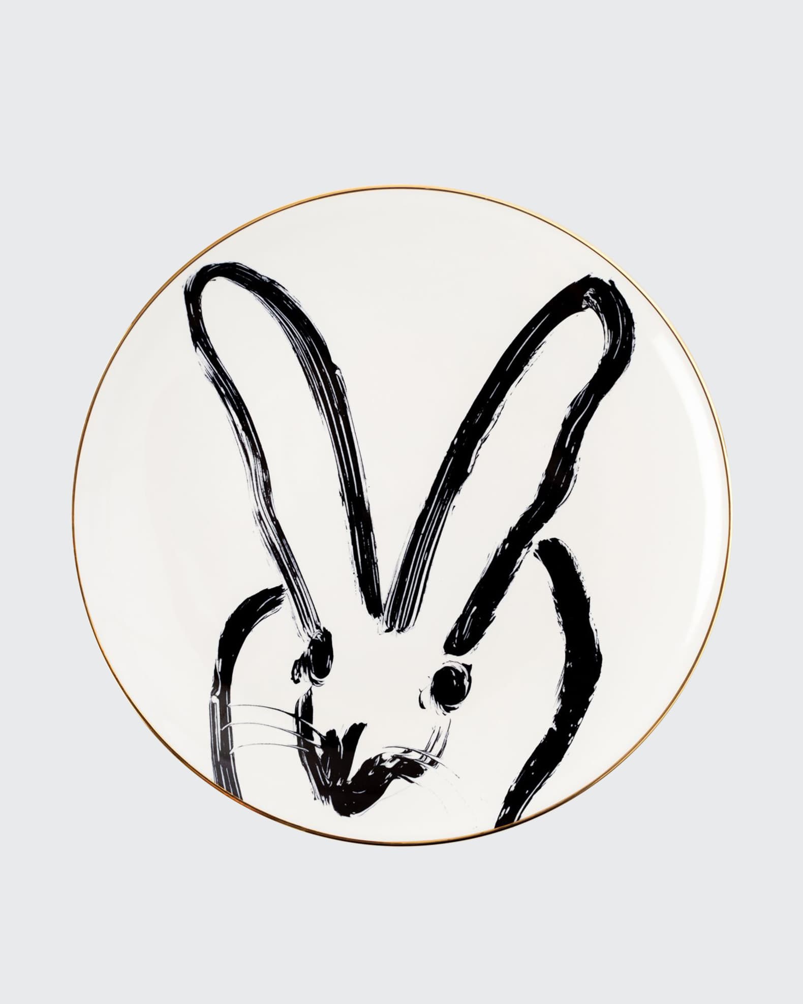 Hunt Slonem Rabbit Run Dinner Plate with Gold Rim - White
