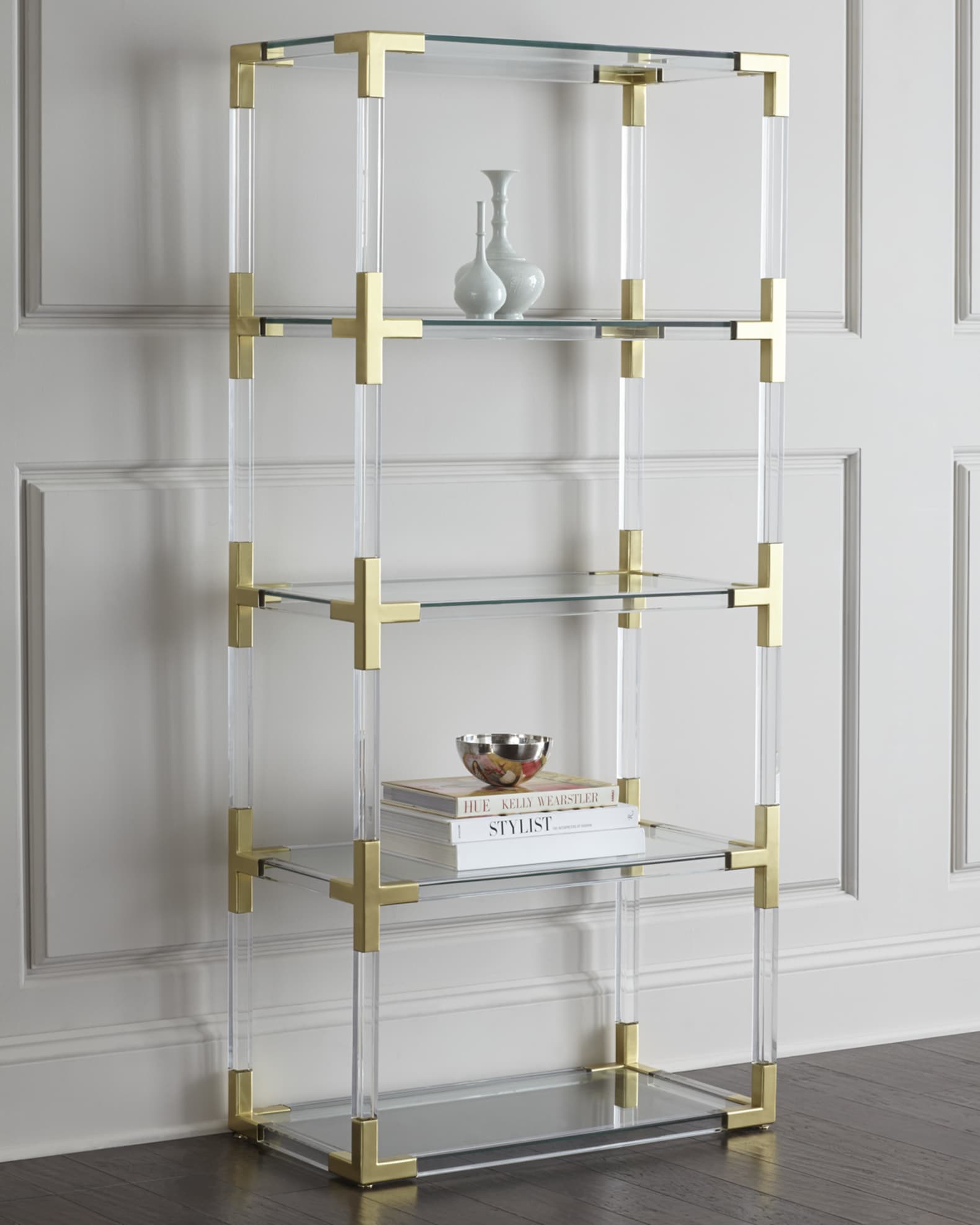 Modern Acrylic and Brass Etagere