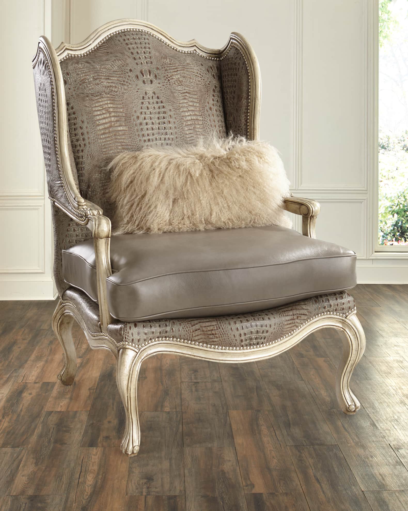 Massoud Meg Leather Wingback Chair Horchow