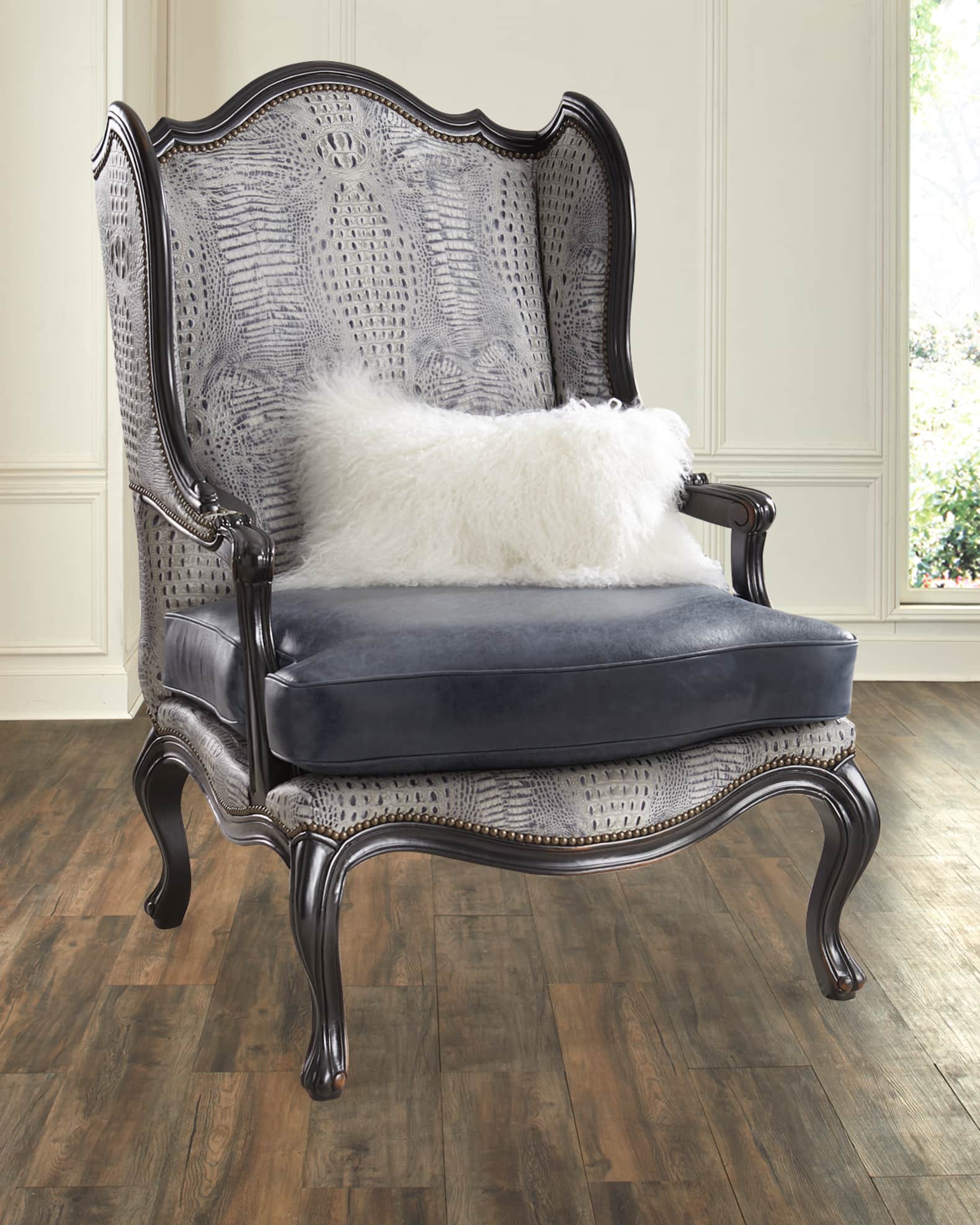 Massoud Beth Leather Wingback Chair Horchow