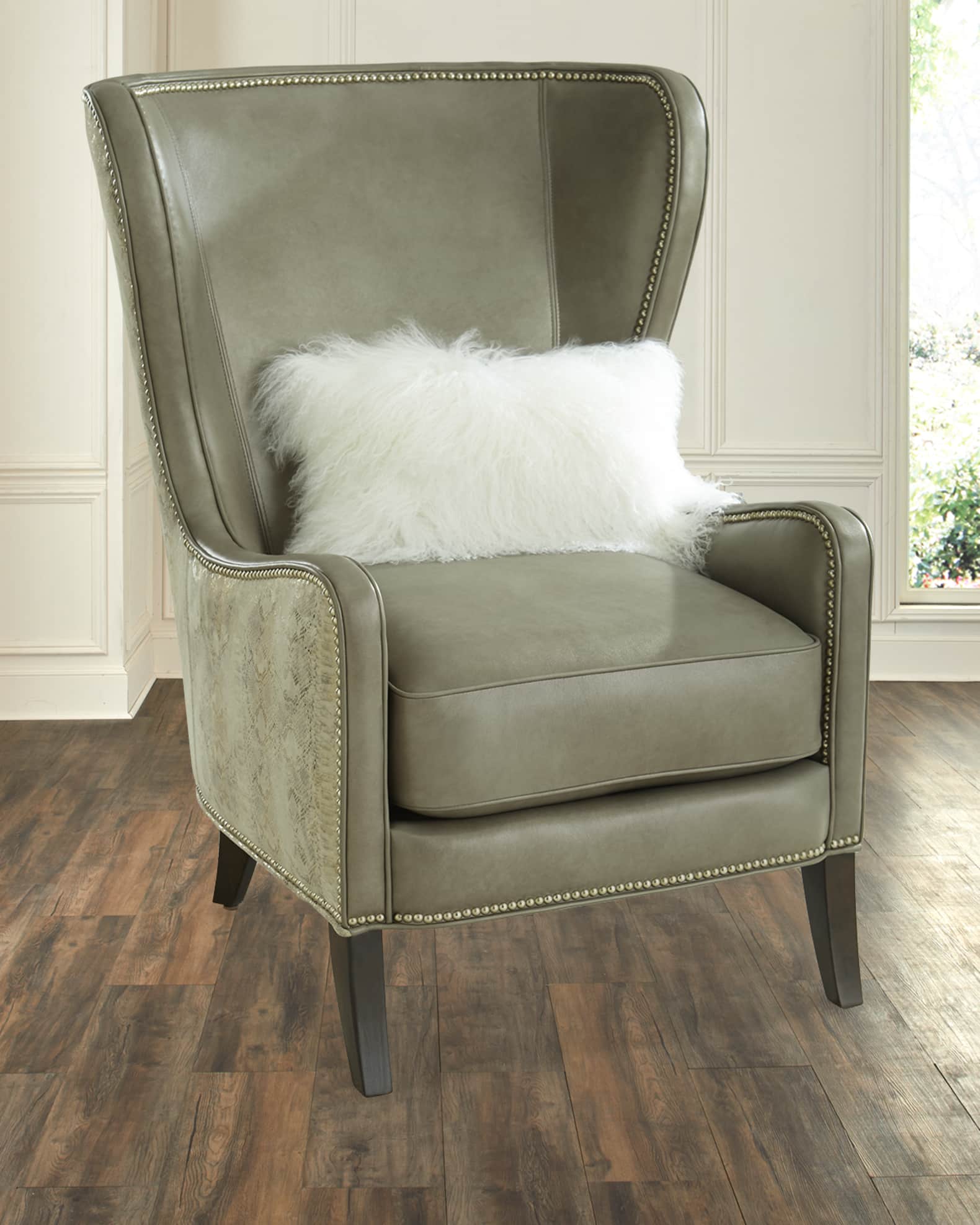 Leather wingback chair clearance with nailhead trim