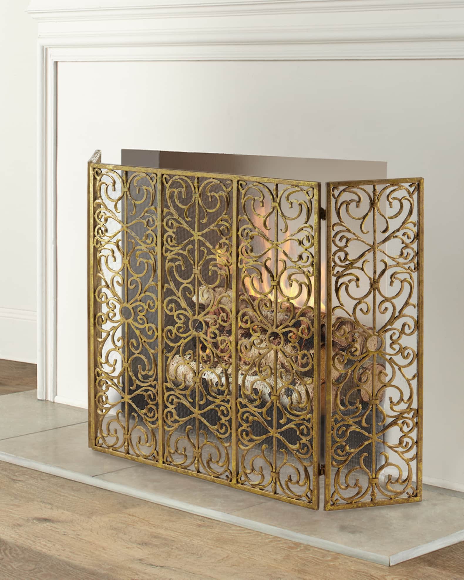 Iron Three-Panel Fire Screen