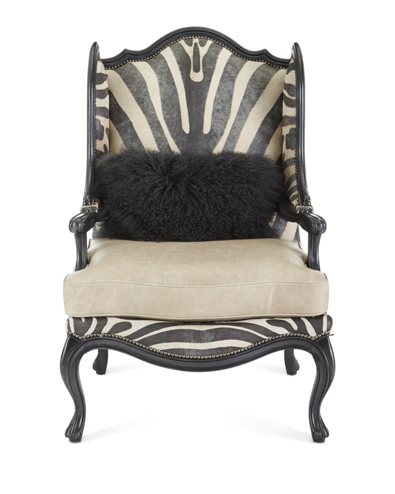 Massoud Wilder Leather Zebra Wing Chair Horchow