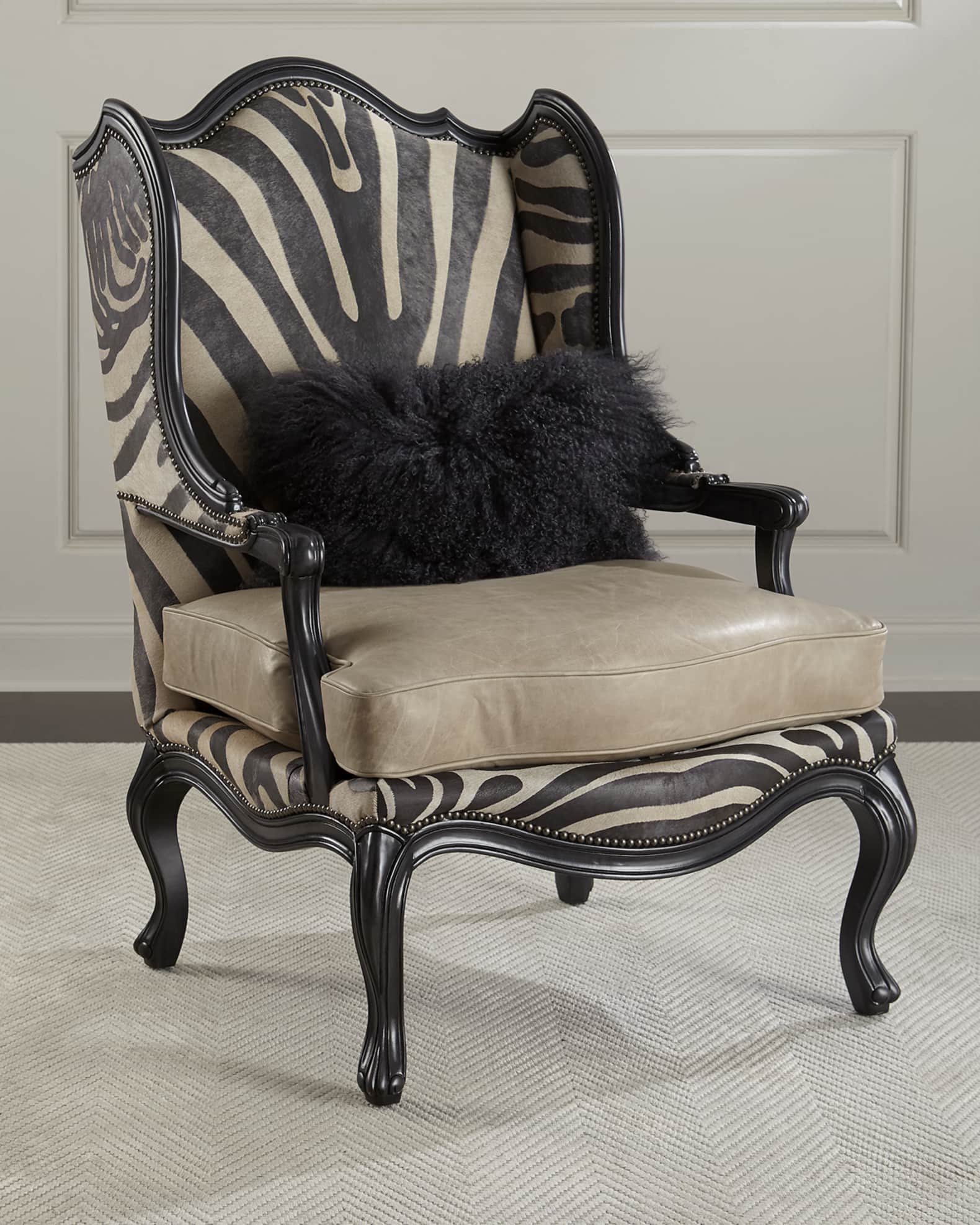 Massoud Wilder Leather Zebra Wing Chair