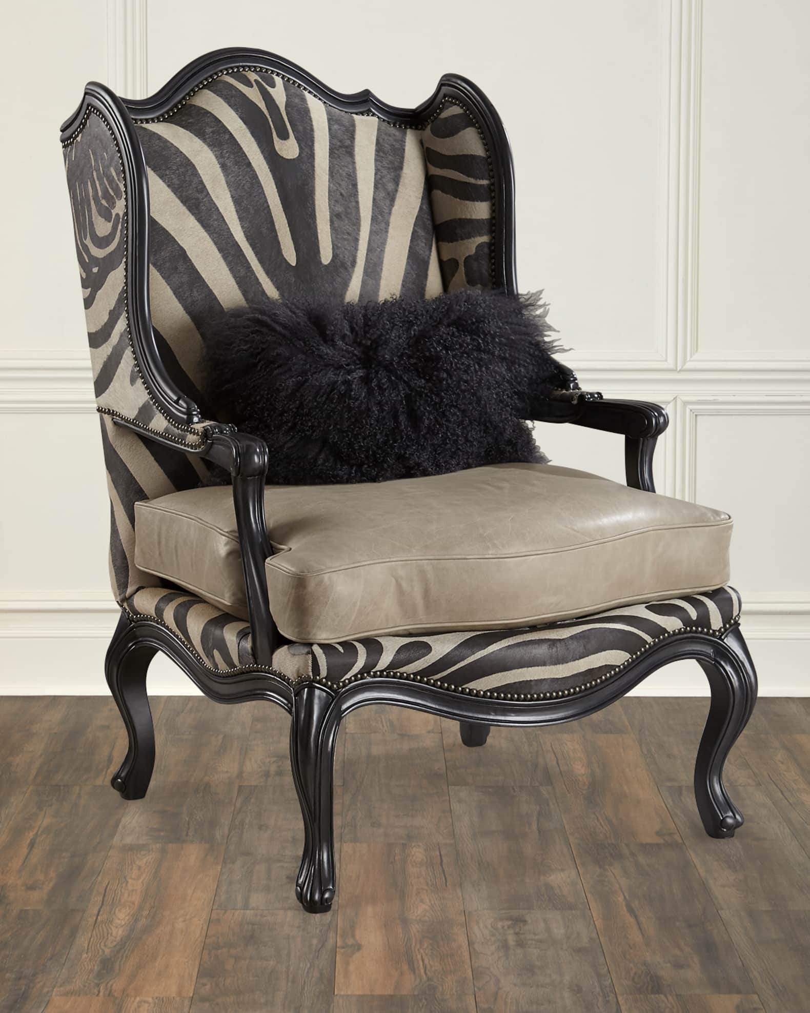 Massoud Wilder Leather Zebra Wing Chair