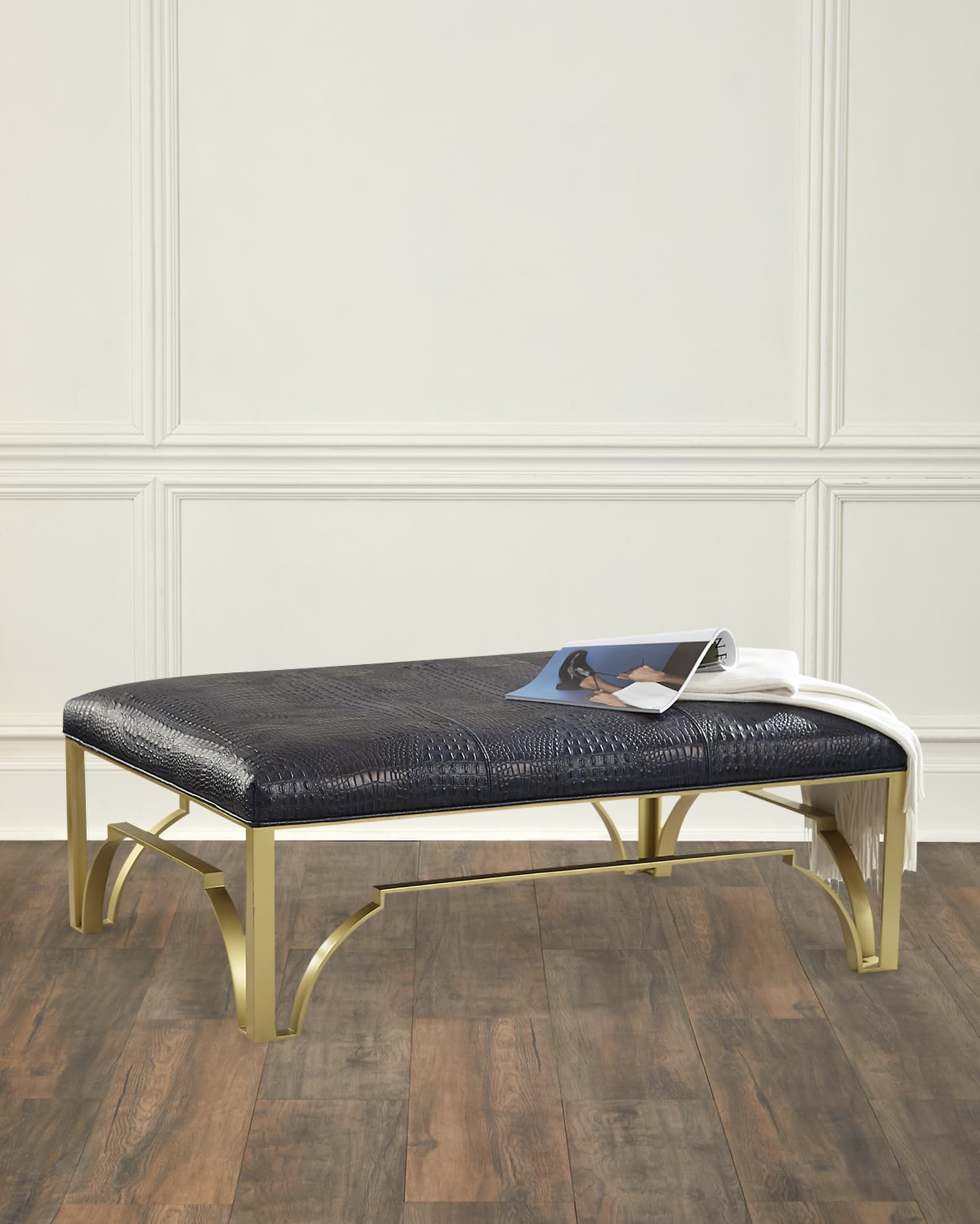 Massoud Astor Leather and Brass Ottoman Horchow
