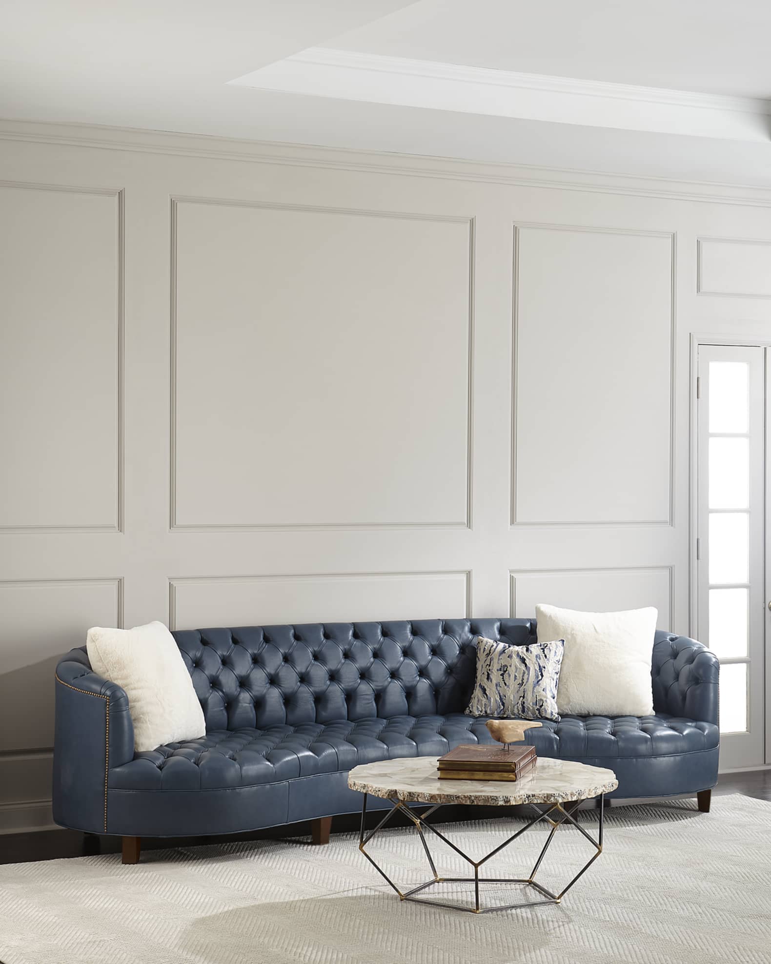 Tufted leather discount sectional with chaise
