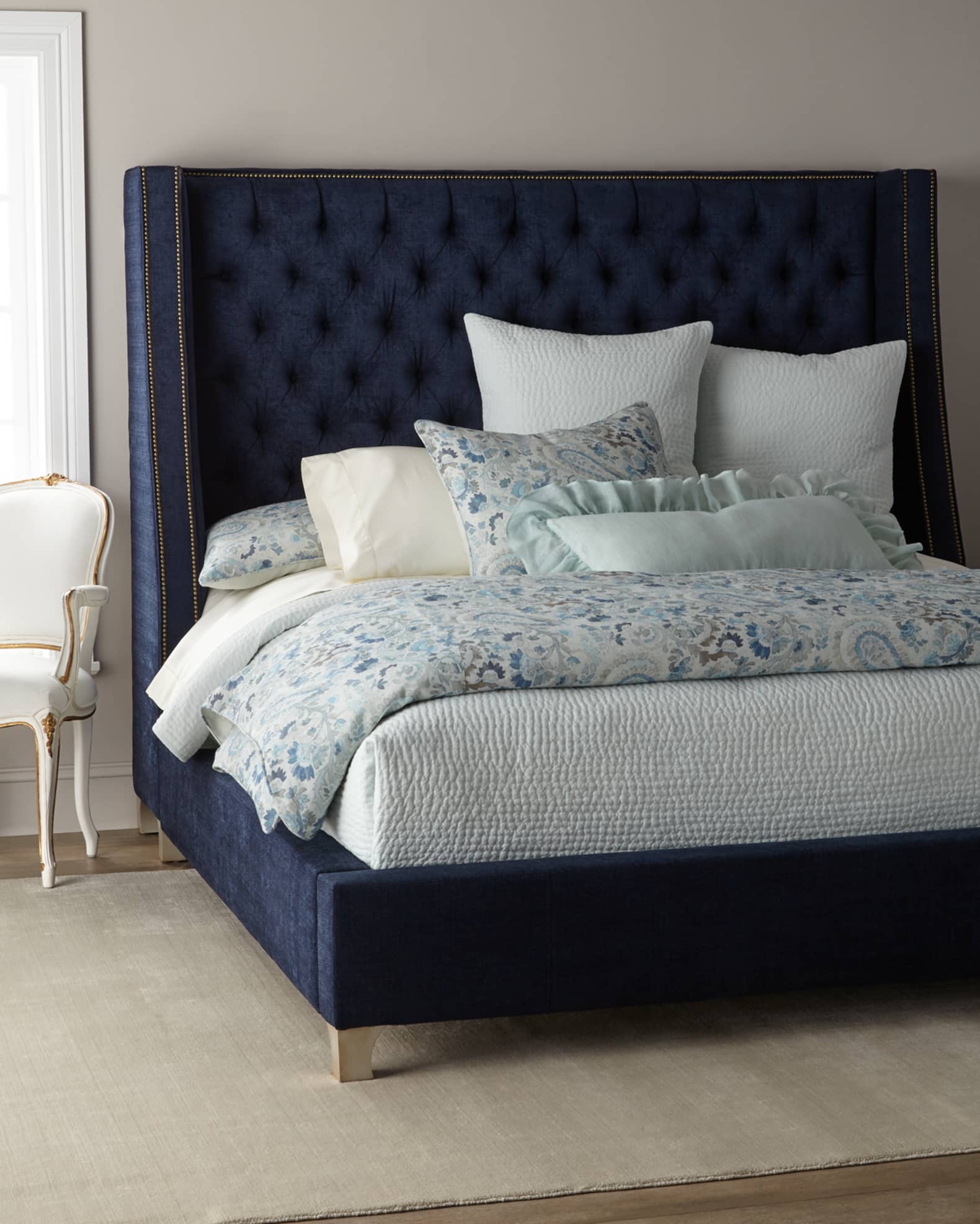 Navy upholstered deals bed