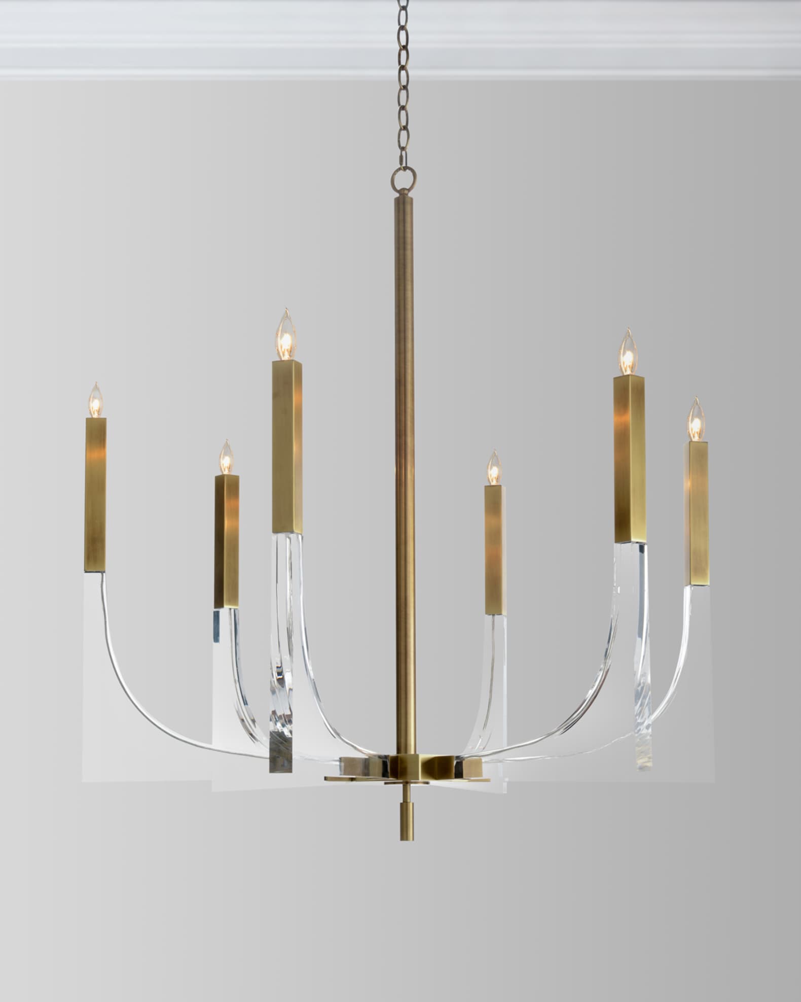 John Richard Collection Acrylic Brass Finish Chandelier 6 Lights