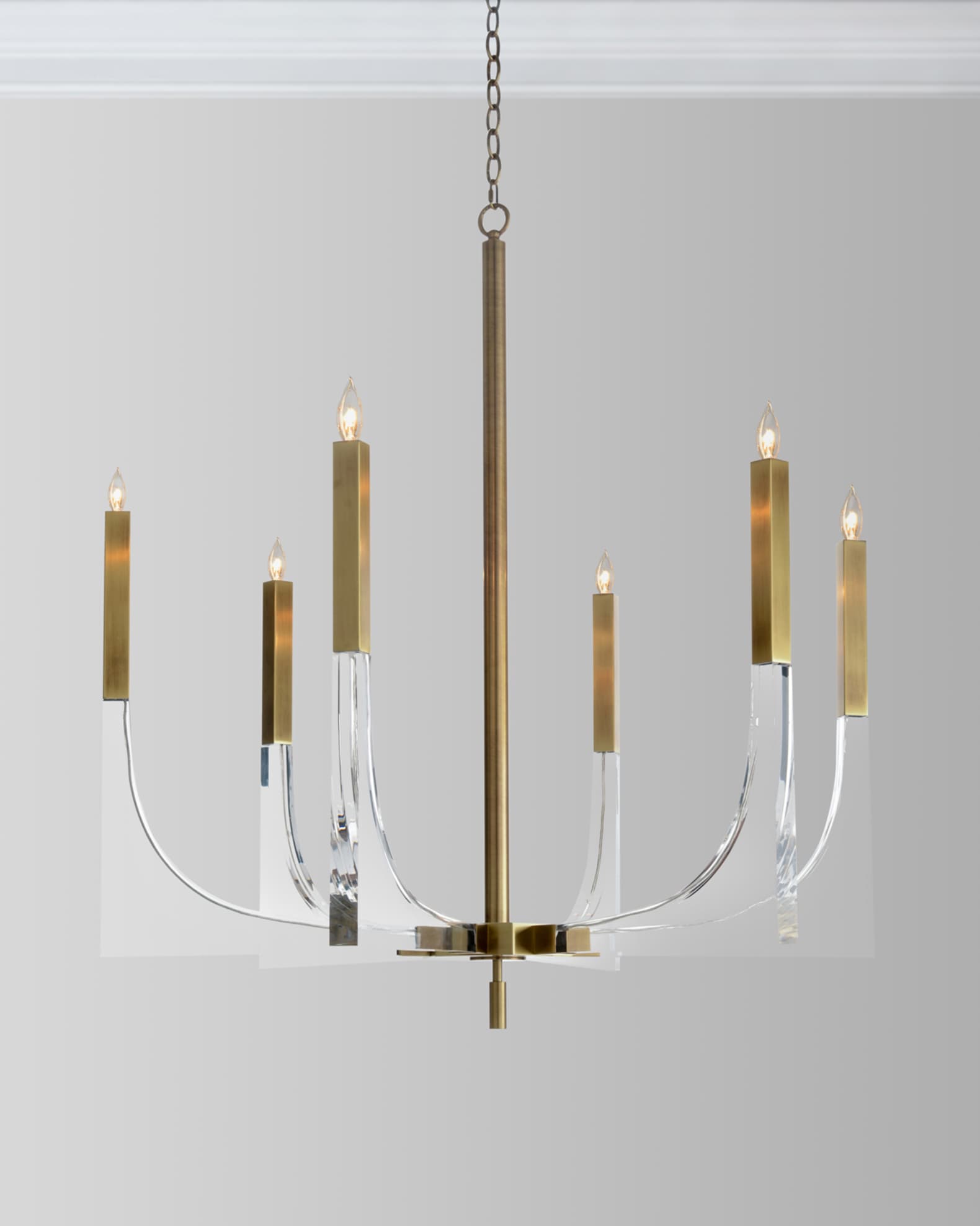 John-Richard Collection Acrylic Brass Finish Chandelier, 6 Lights