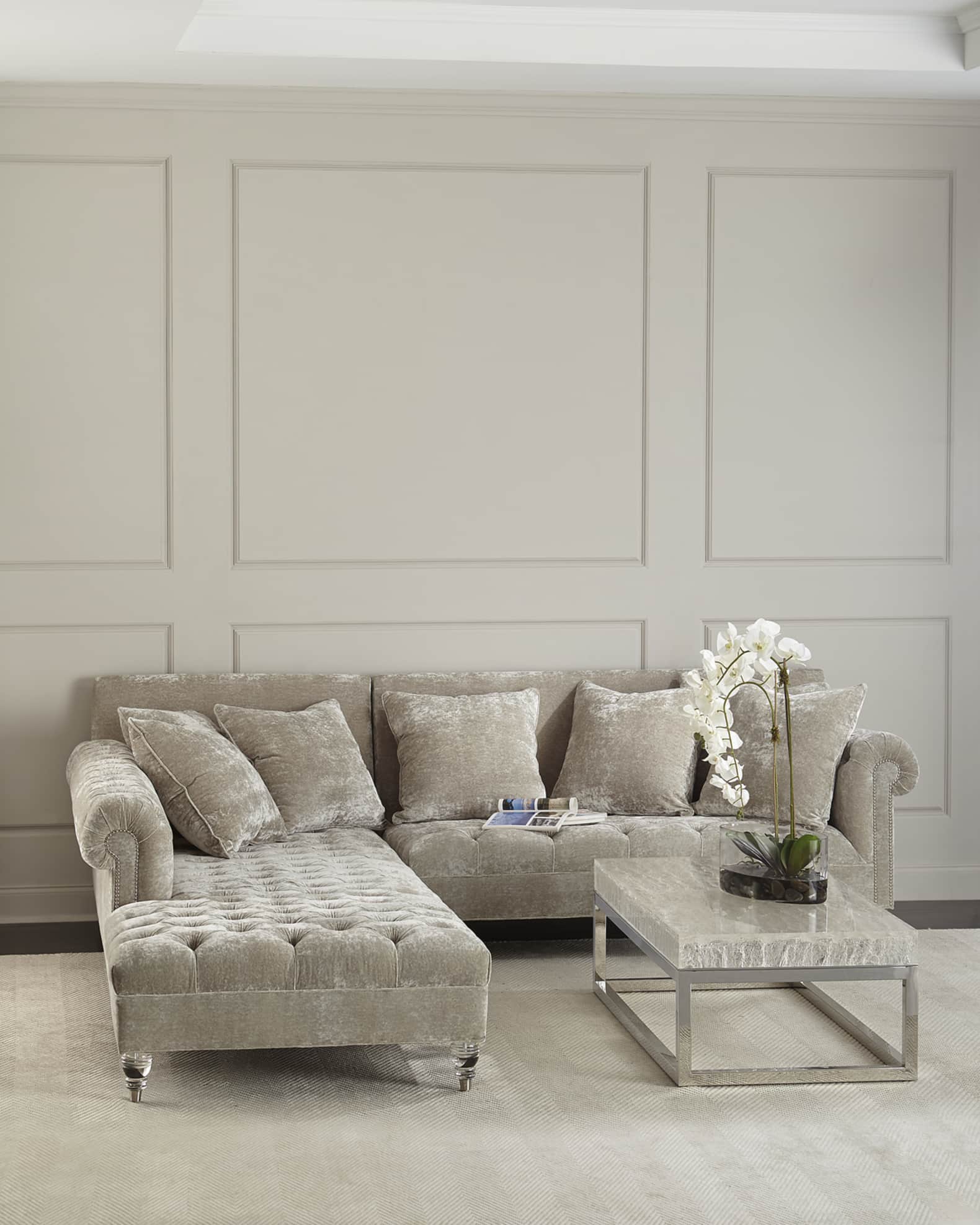 Grey velvet sectional online with chaise