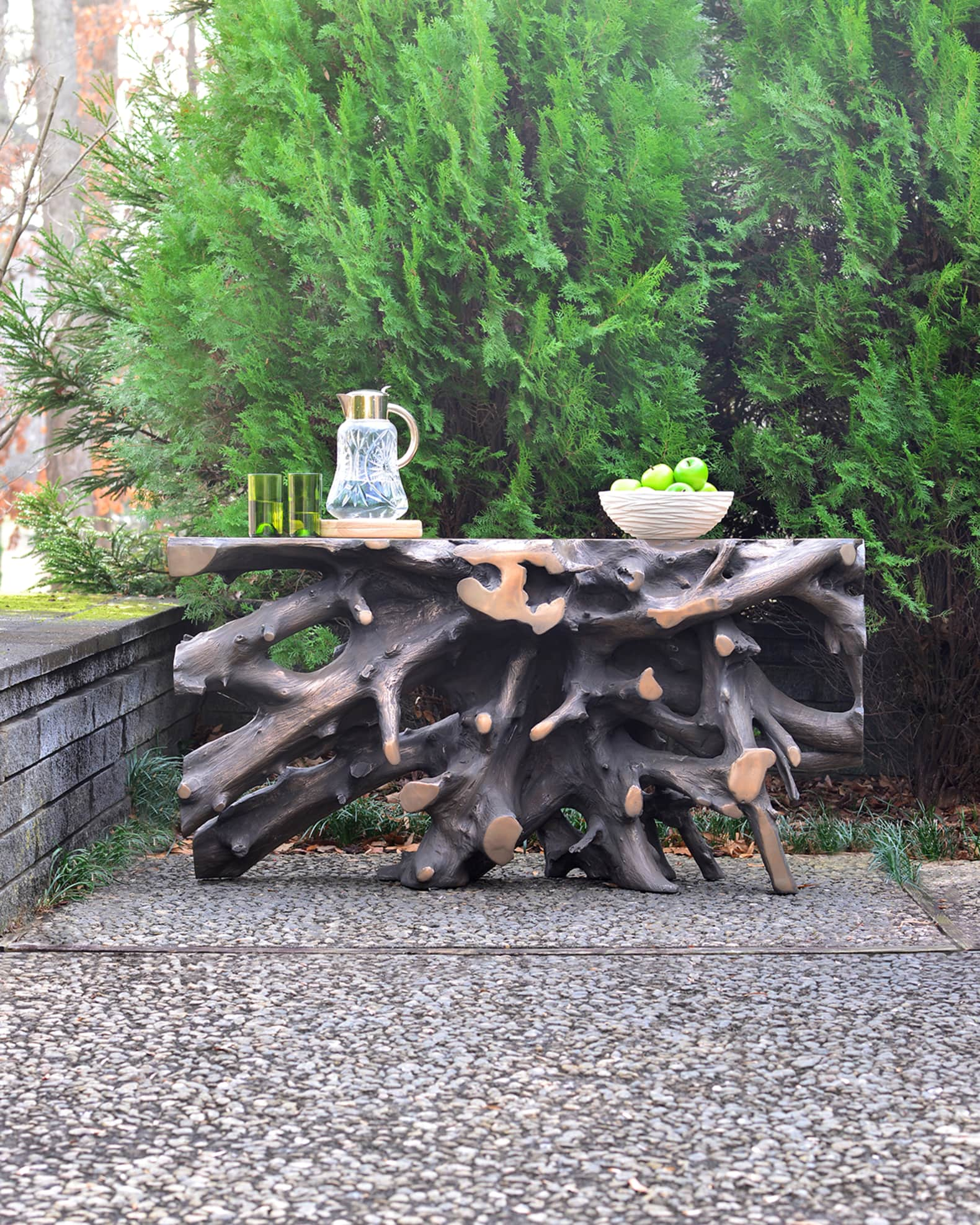 The Phillips Collection Bronze Cast Root Teak Outdoor Console Table