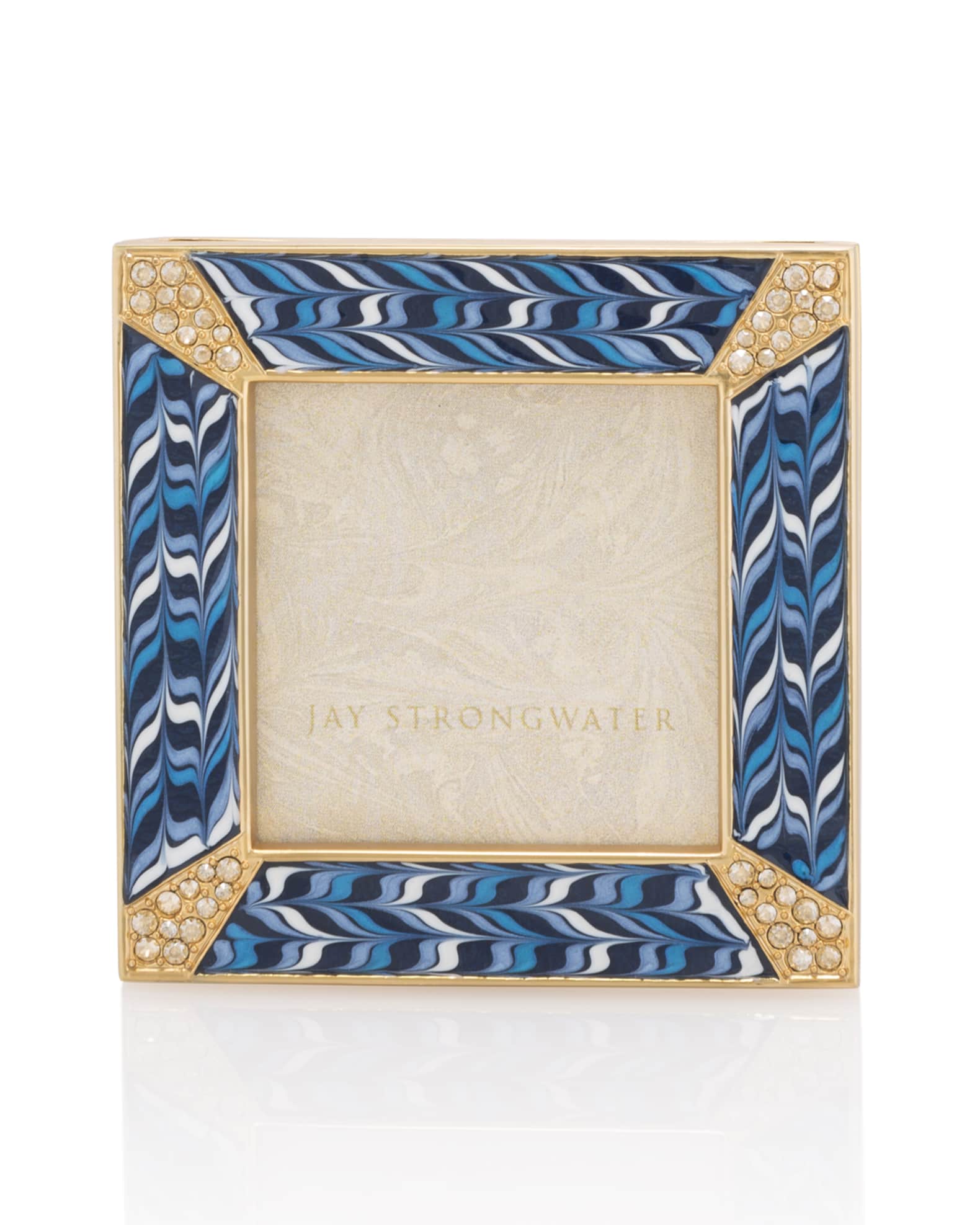 Jay Strongwater Pave Corner 2" Square Picture Frame, Indigo