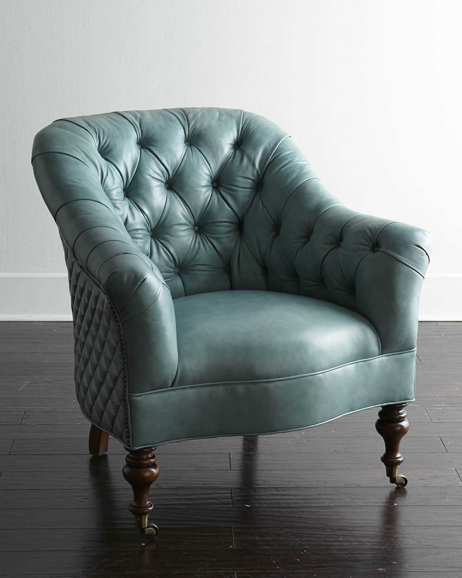 Teal leather chair top