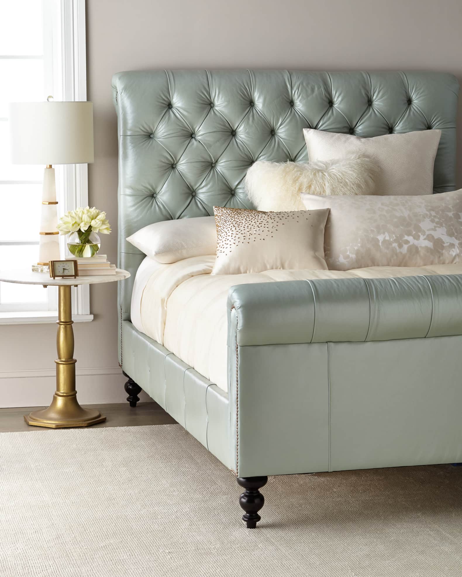 Tufted leather king bed online