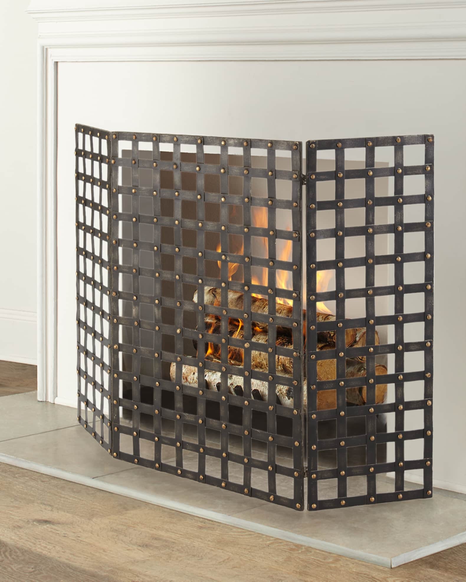 Woven Iron Nailhead Fireplace Screen Horchow