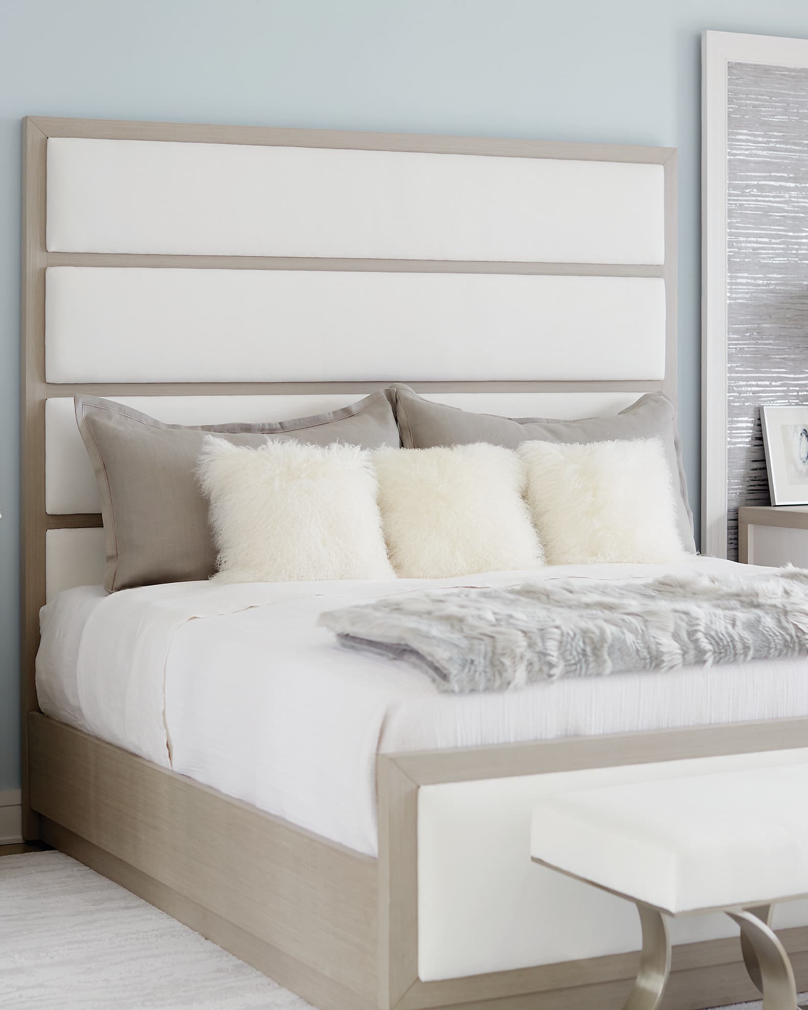 Tall upholstered online queen bed