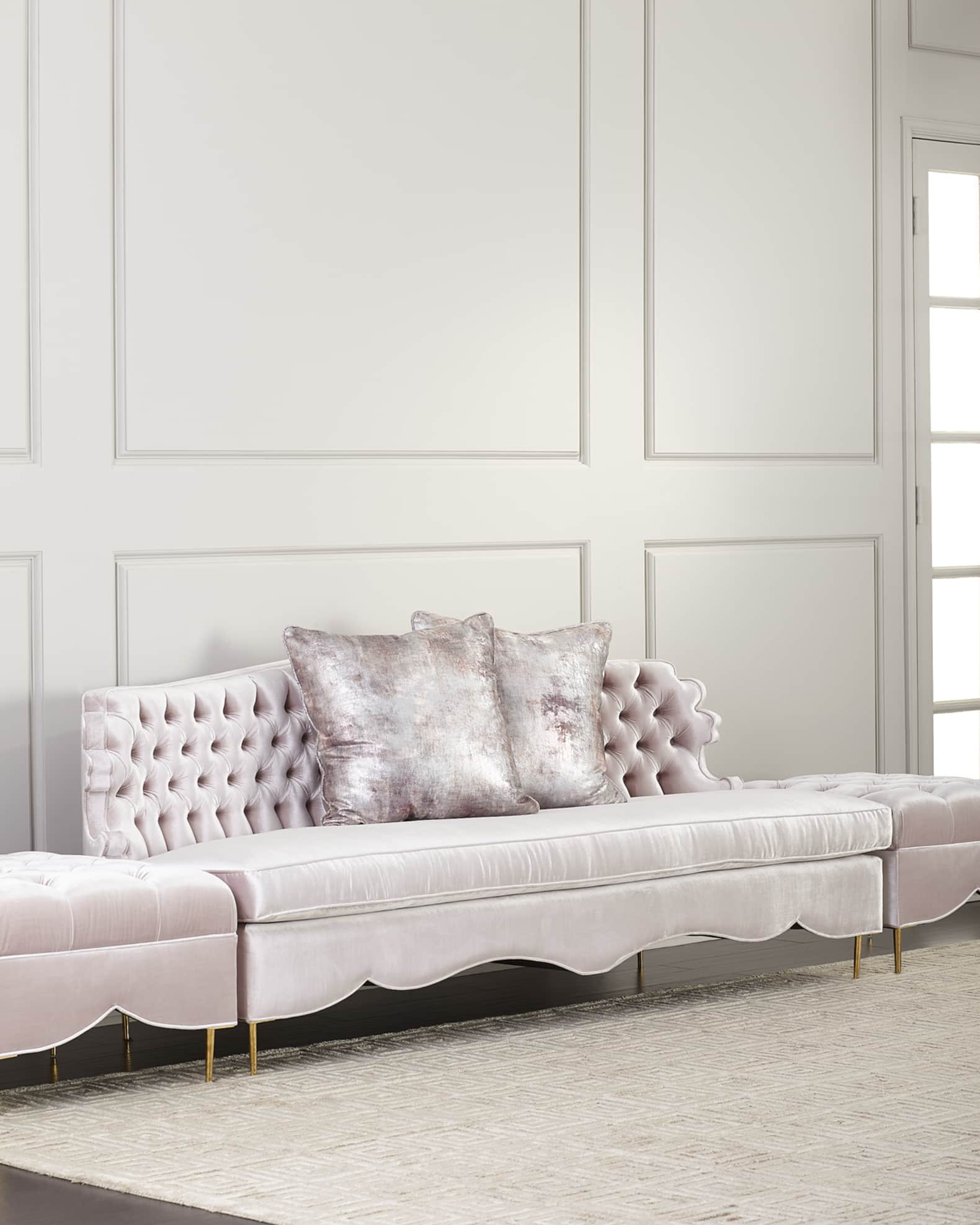 Haute House Valentina Sofa, 83 and Two Tufted Ottomans