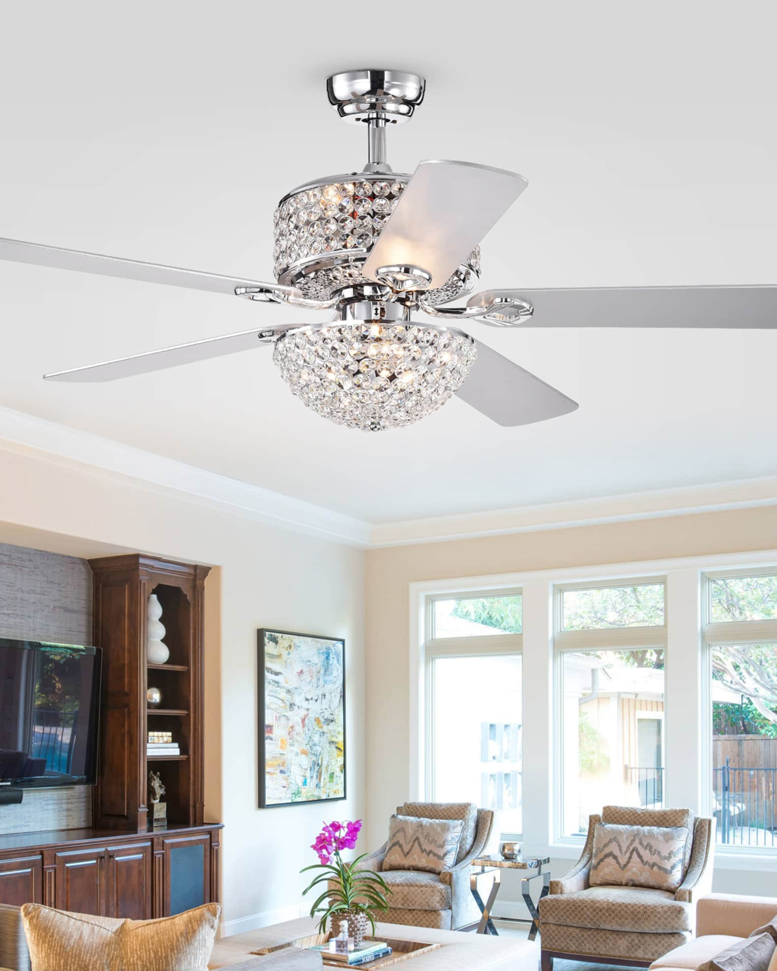 Home Accessories Two-Tier Prismatic Crystal Chandelier Ceiling Fan