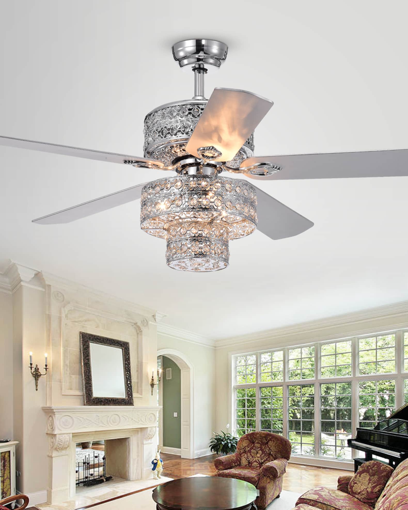 Home Accessories Two Tier Metalwork Chandelier Ceiling Fan