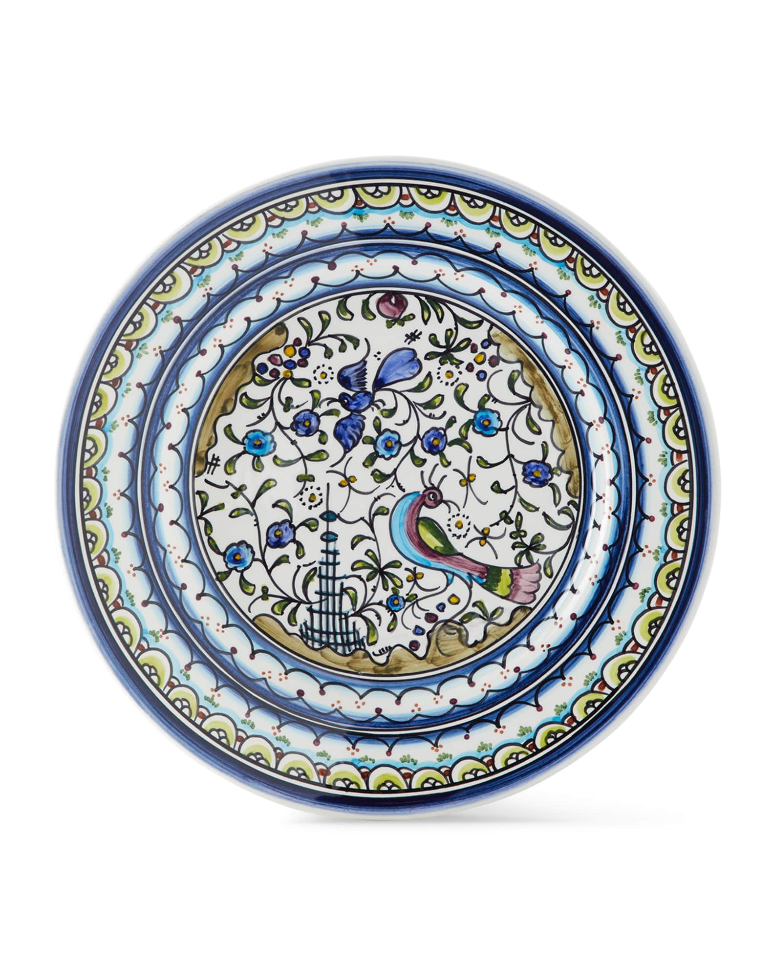 Neiman Marcus Pavoes Blue and Green Dinner Plates, Set of 4