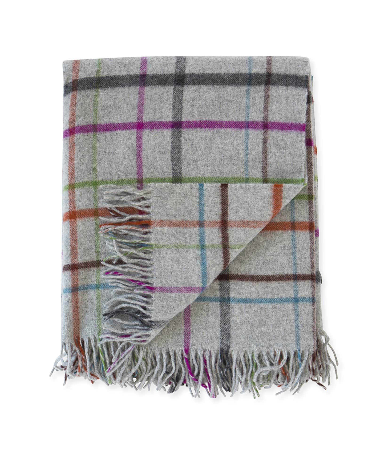 Evangeline Linens Merino Lambswool Patterned Throw, Fog Plaid | Horchow