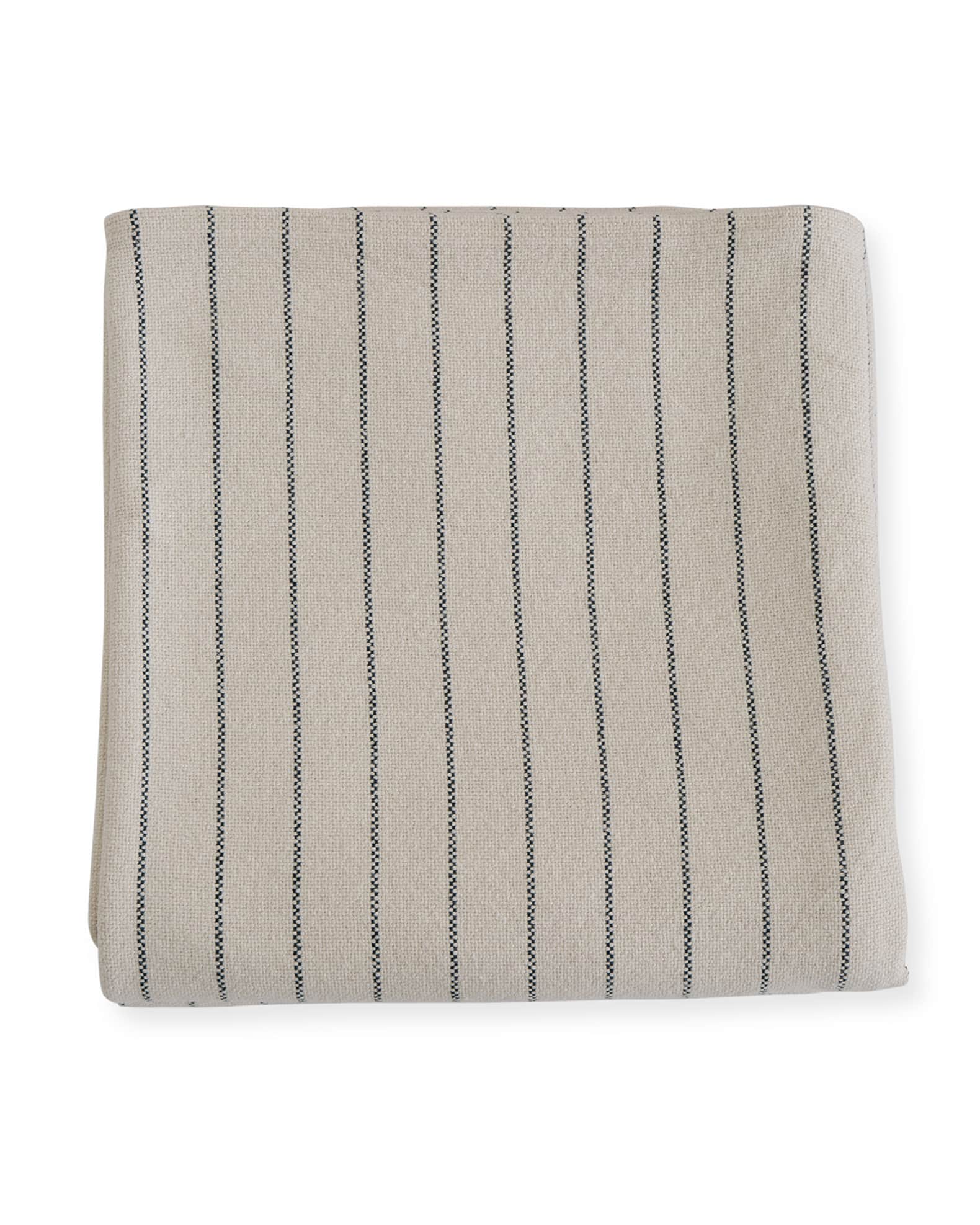 Evangeline Linens Pinstripe Herringbone Cotton Blanket, Midnight Blue