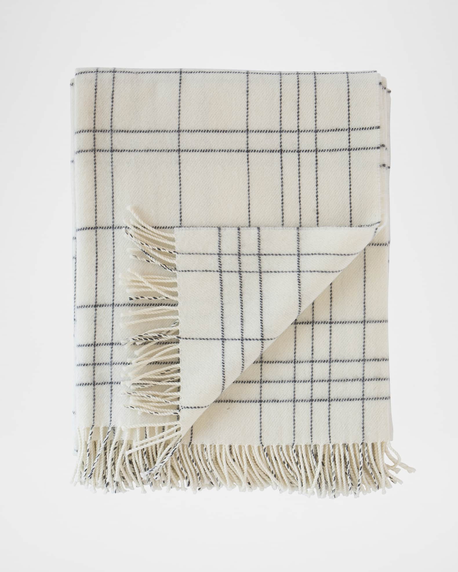 Evangeline Linens Merino Lambswool Patterned Throw, Check Pearl Horchow