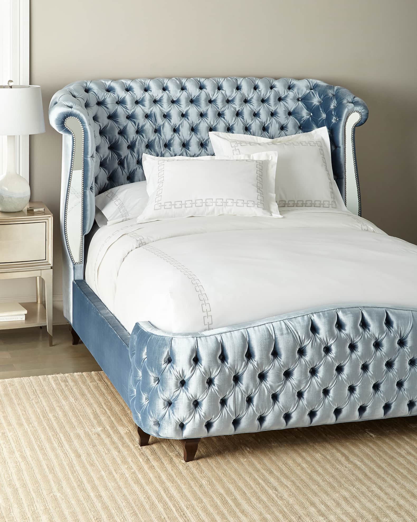 Tufted headboard outlet with mirror trim