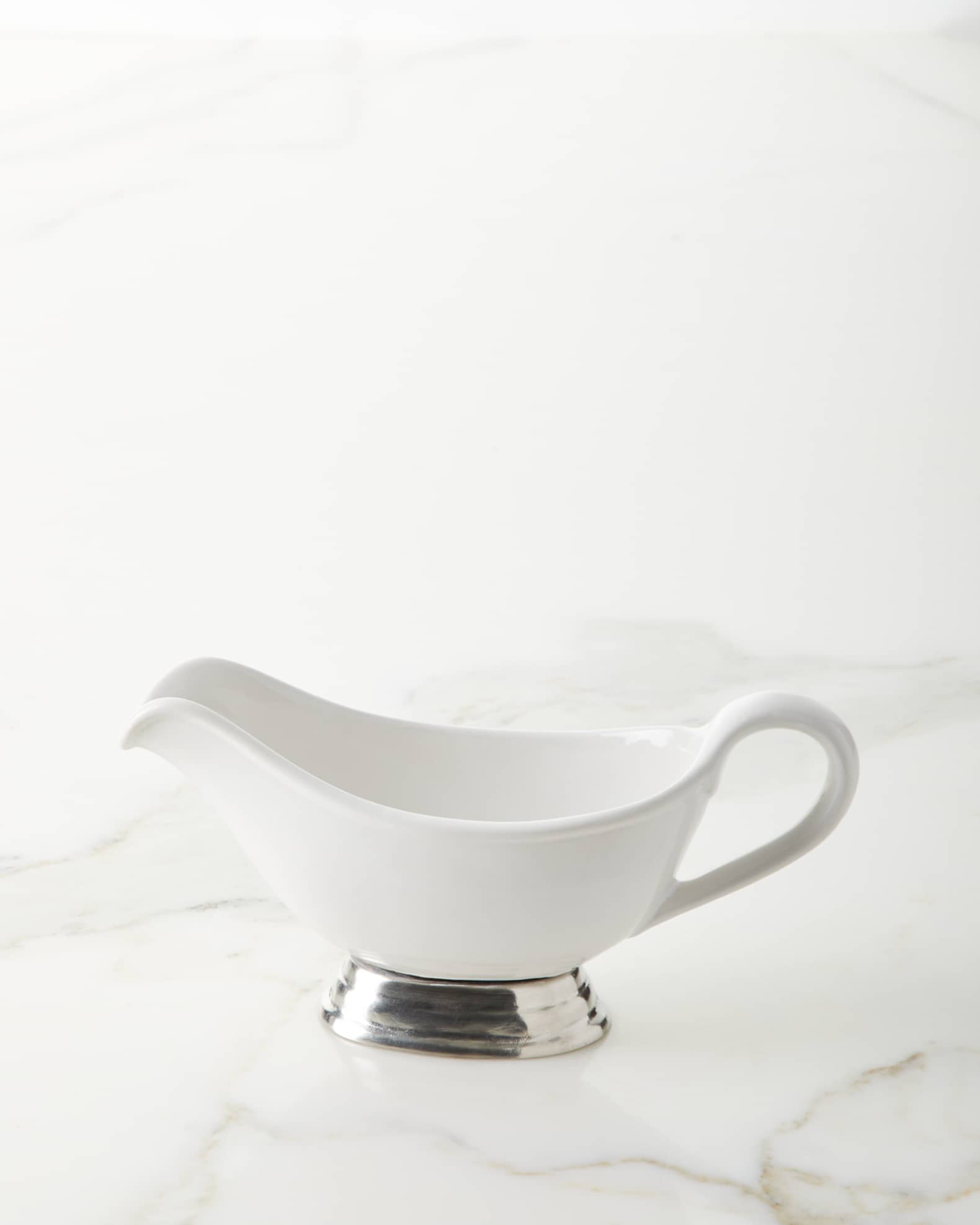 Neiman Marcus Ceramic Pewter Gravy Boat