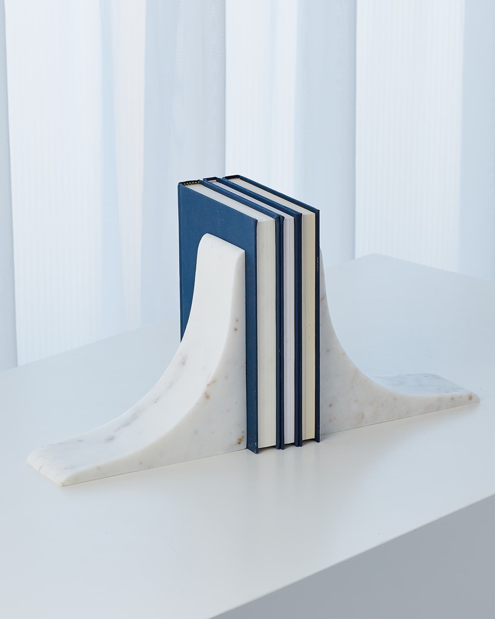 Global Views Sleek Marble Bookends - White | Horchow