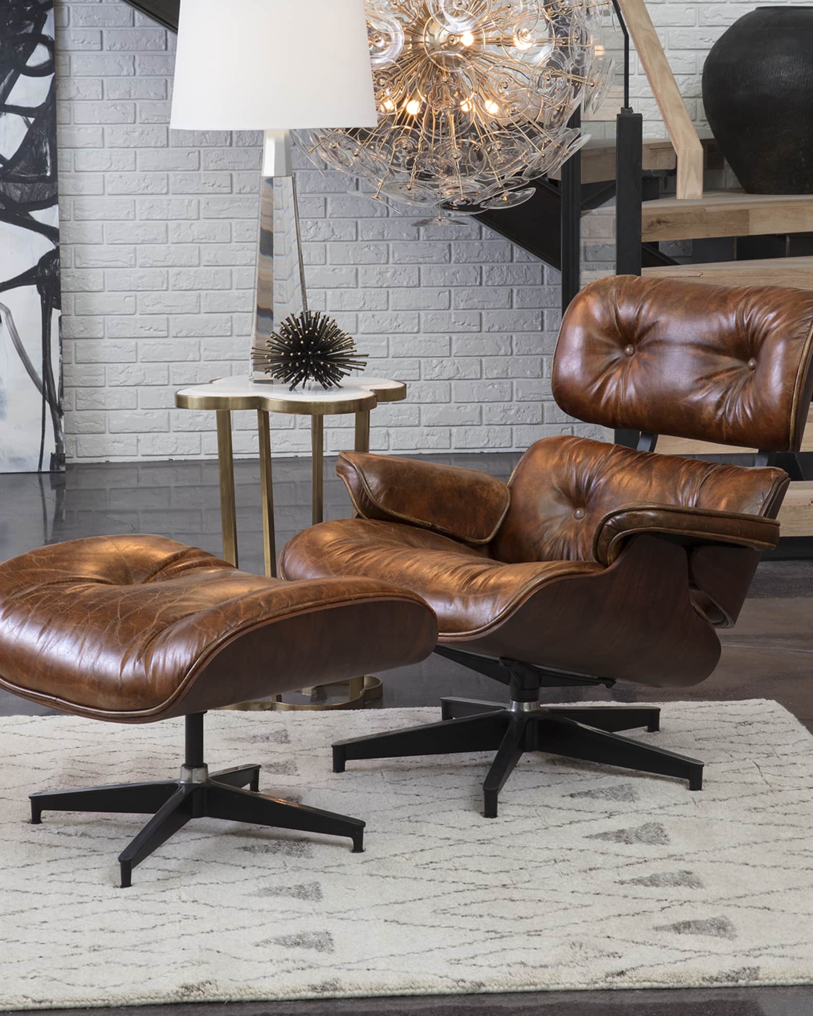 Living room lounge chair with ottoman best sale