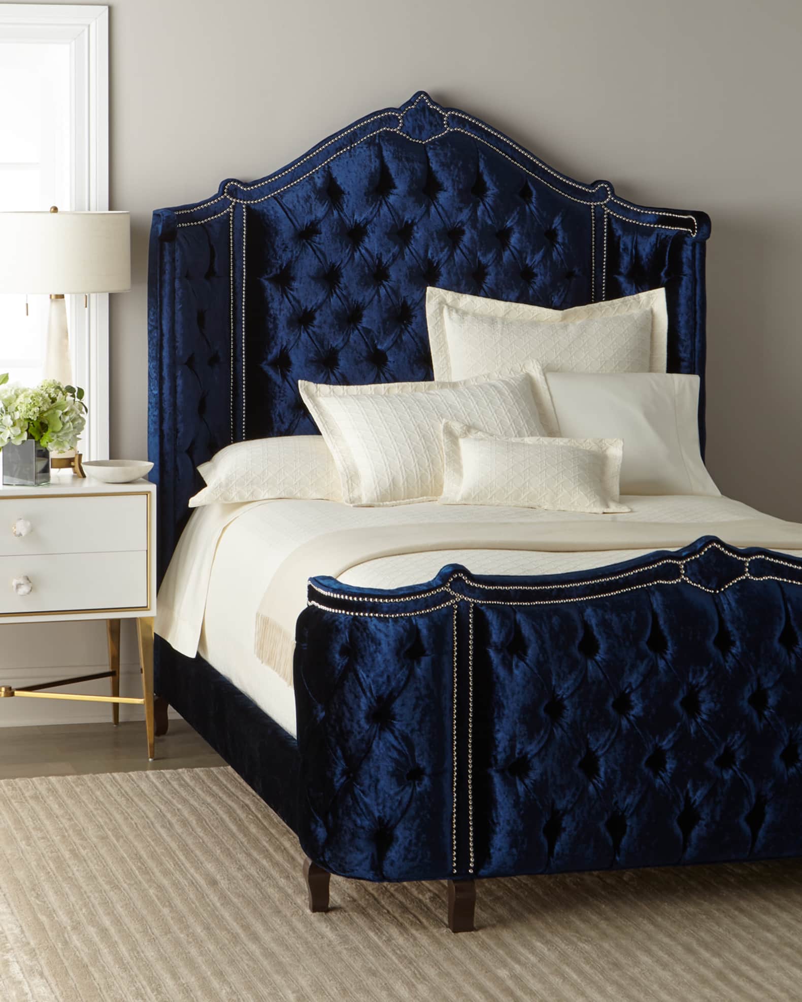 Navy crushed velvet bed deals