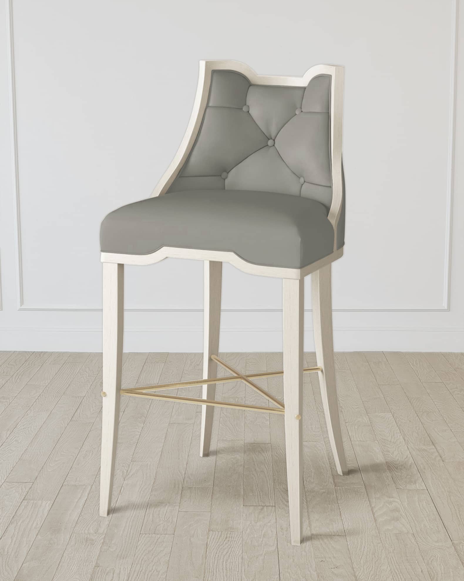 William D Scott Logan Antique White Chesterfield Gray Bar Stool