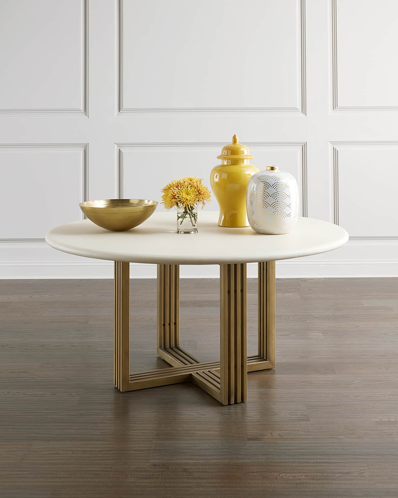 Four hands round dining shop table