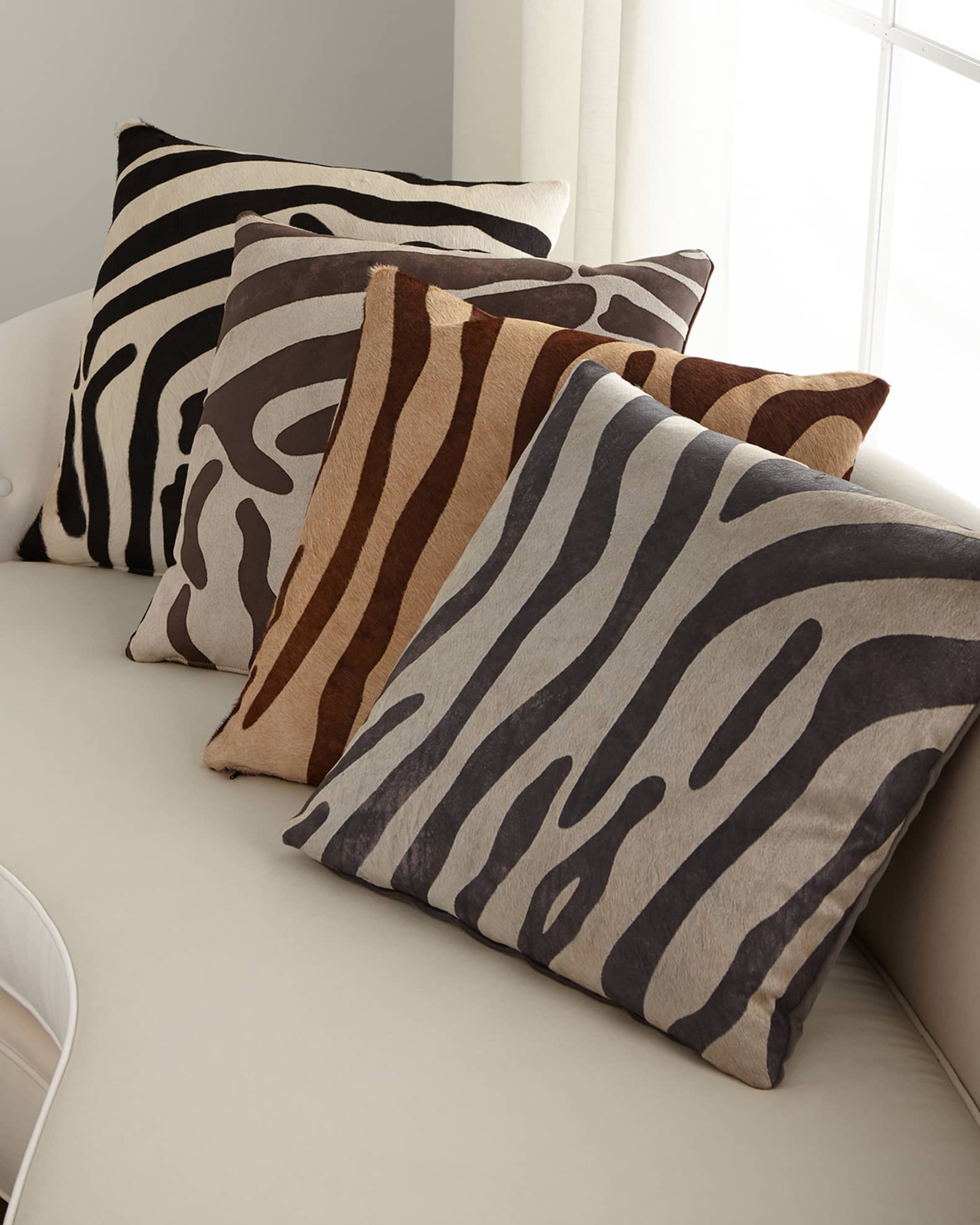 Massoud Hair Hide Zebra Pillow, 22"Sq.