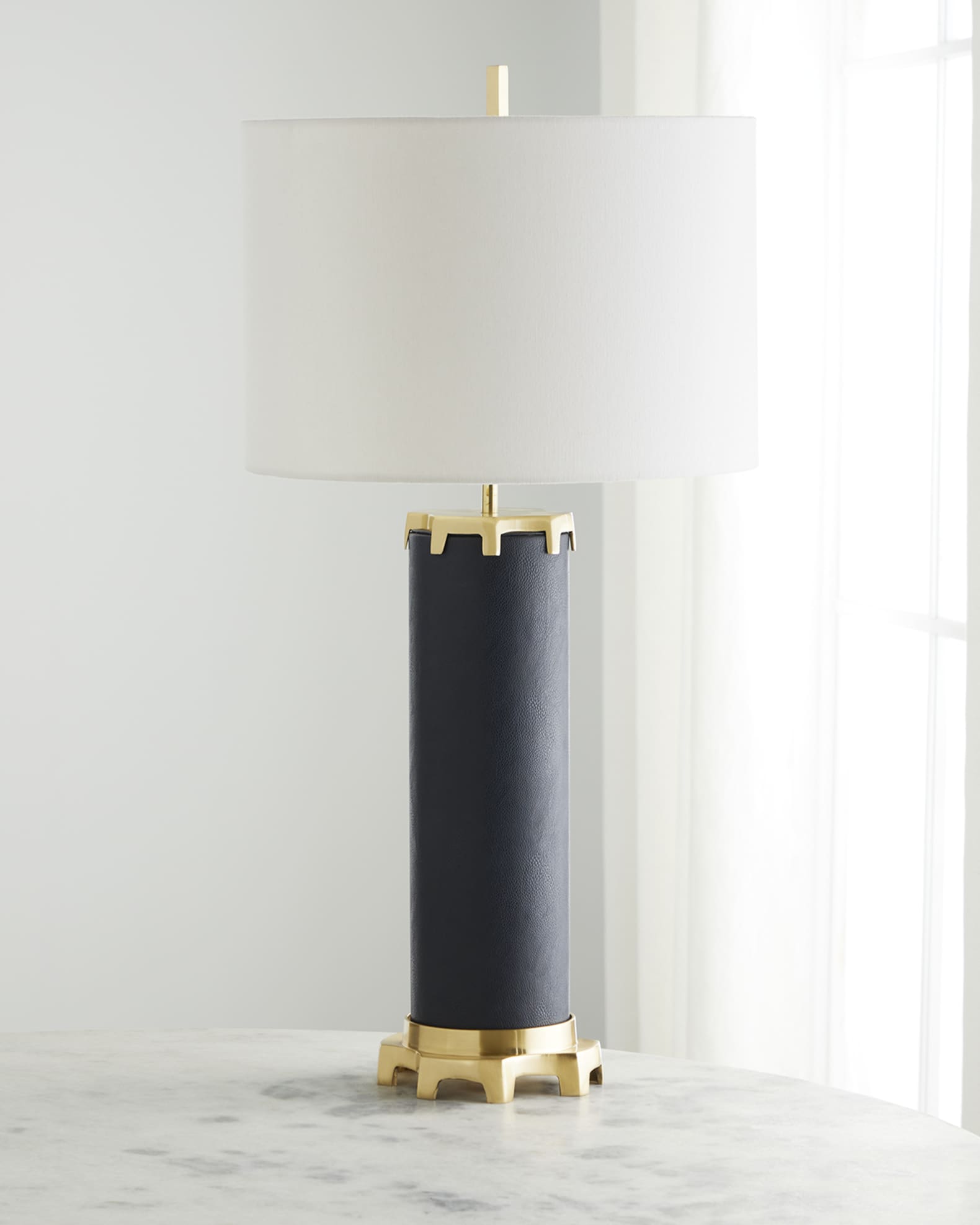 John-Richard Collection Navy Leather Polished Brass Table Lamp