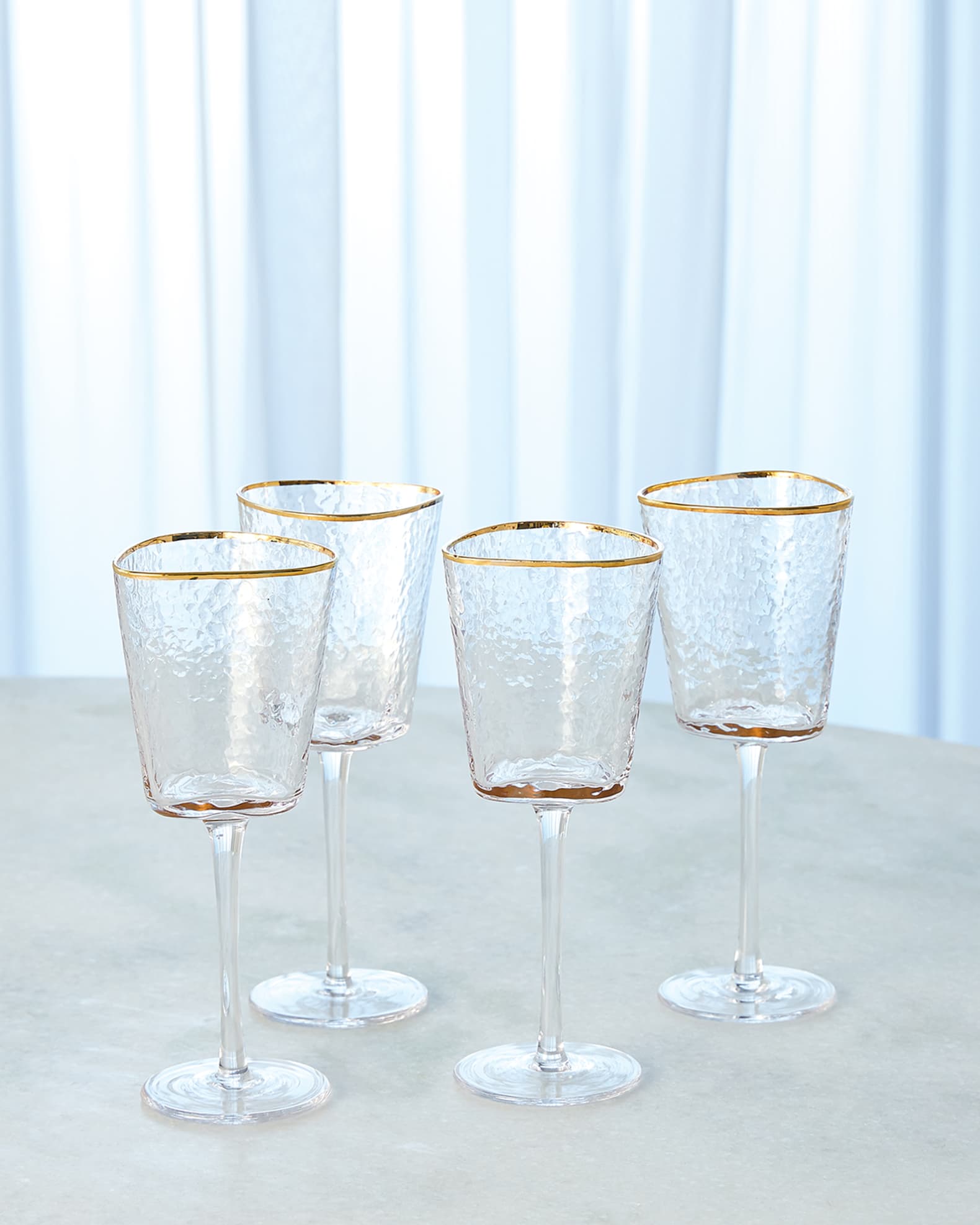 Global Views Footed Wine Glasses w Gold Rim Set of 4 Horchow
