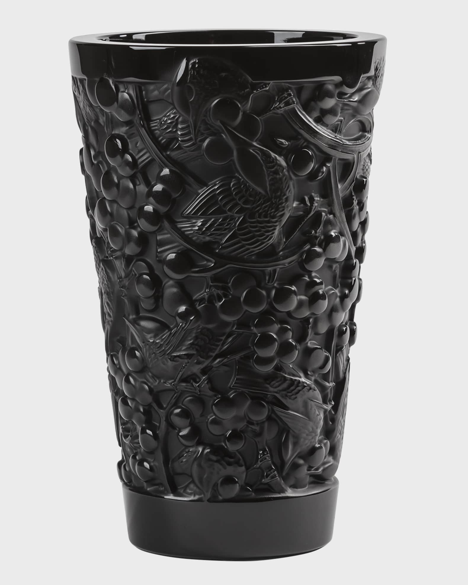 Lalique Black Merles and Raisins Vase