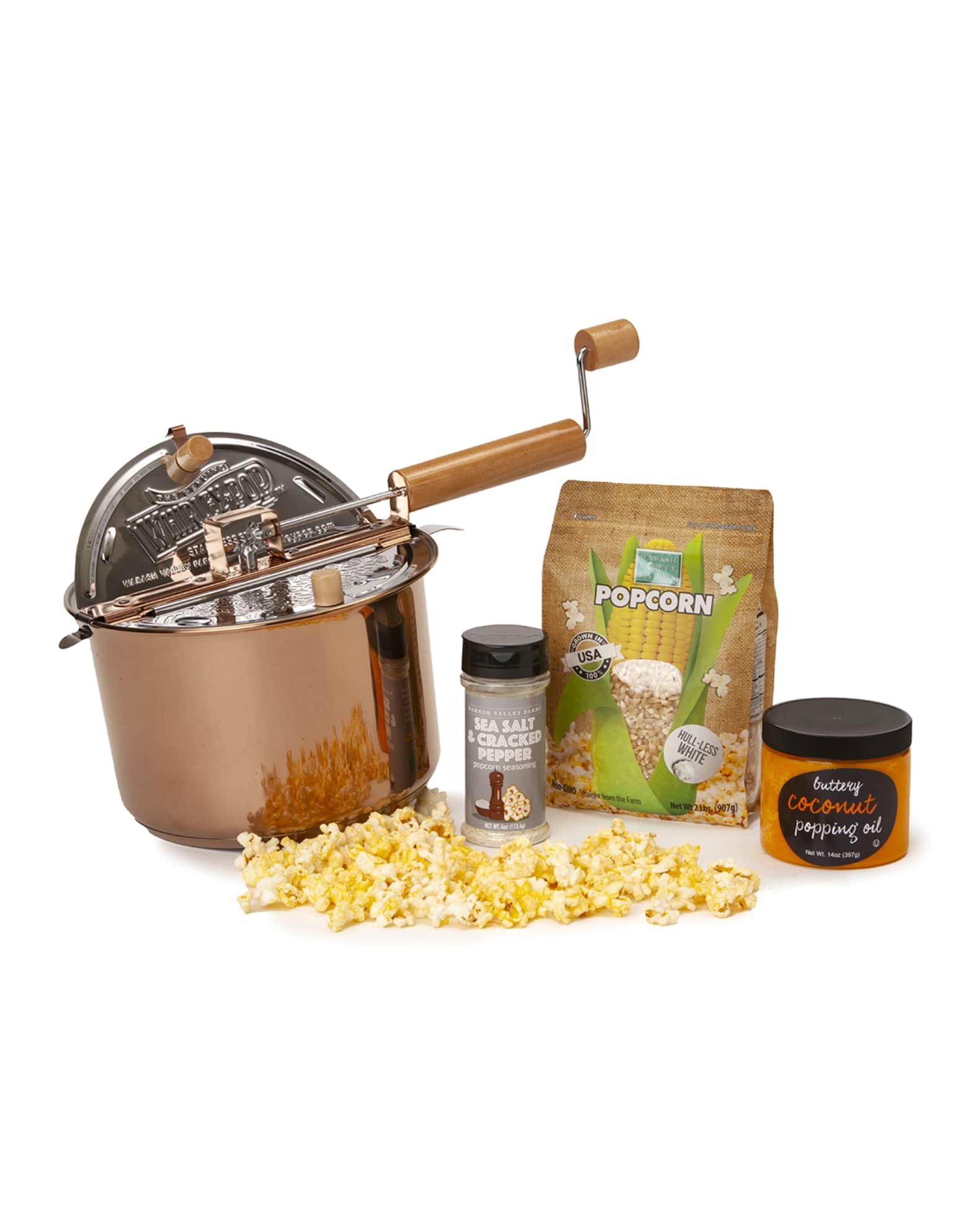 Wabash Valley Farms Luxury Snacking Popcorn & Copper Plated Stainless Steel Whirley  Pop Popcorn Maker Gift Set