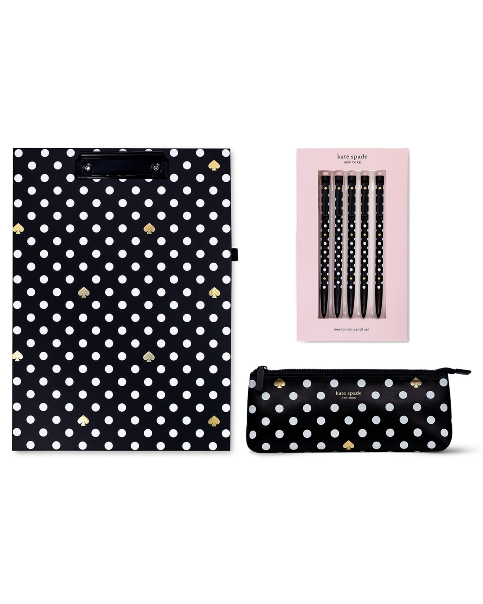 kate spade new york black spade dot clipboard folio & writing utensil