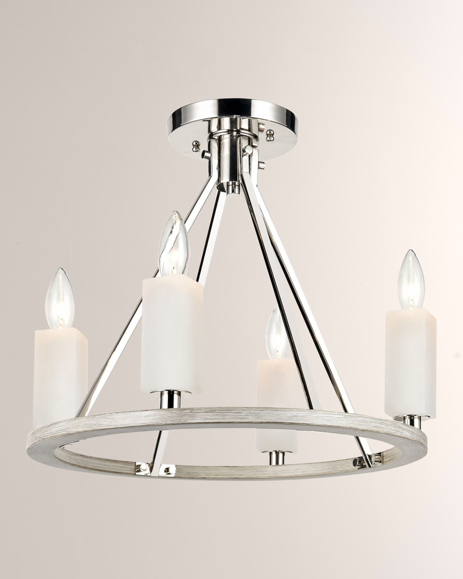 White Stone 4-Light Semi Flush Mount Chandelier