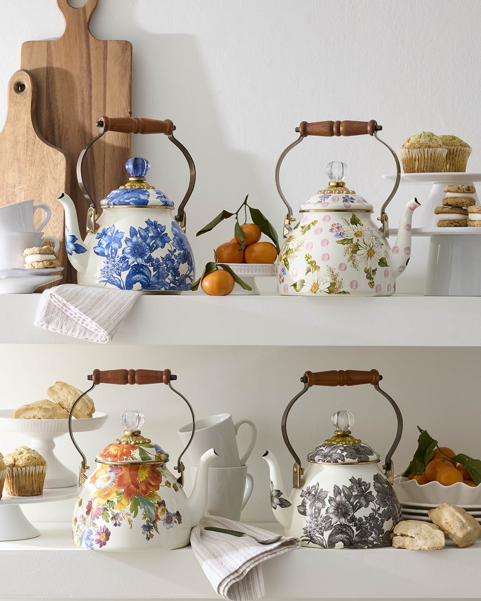 TEA＠　0318 MacKenzie-Childs Flower Market White Two-Quart Tea Kettle