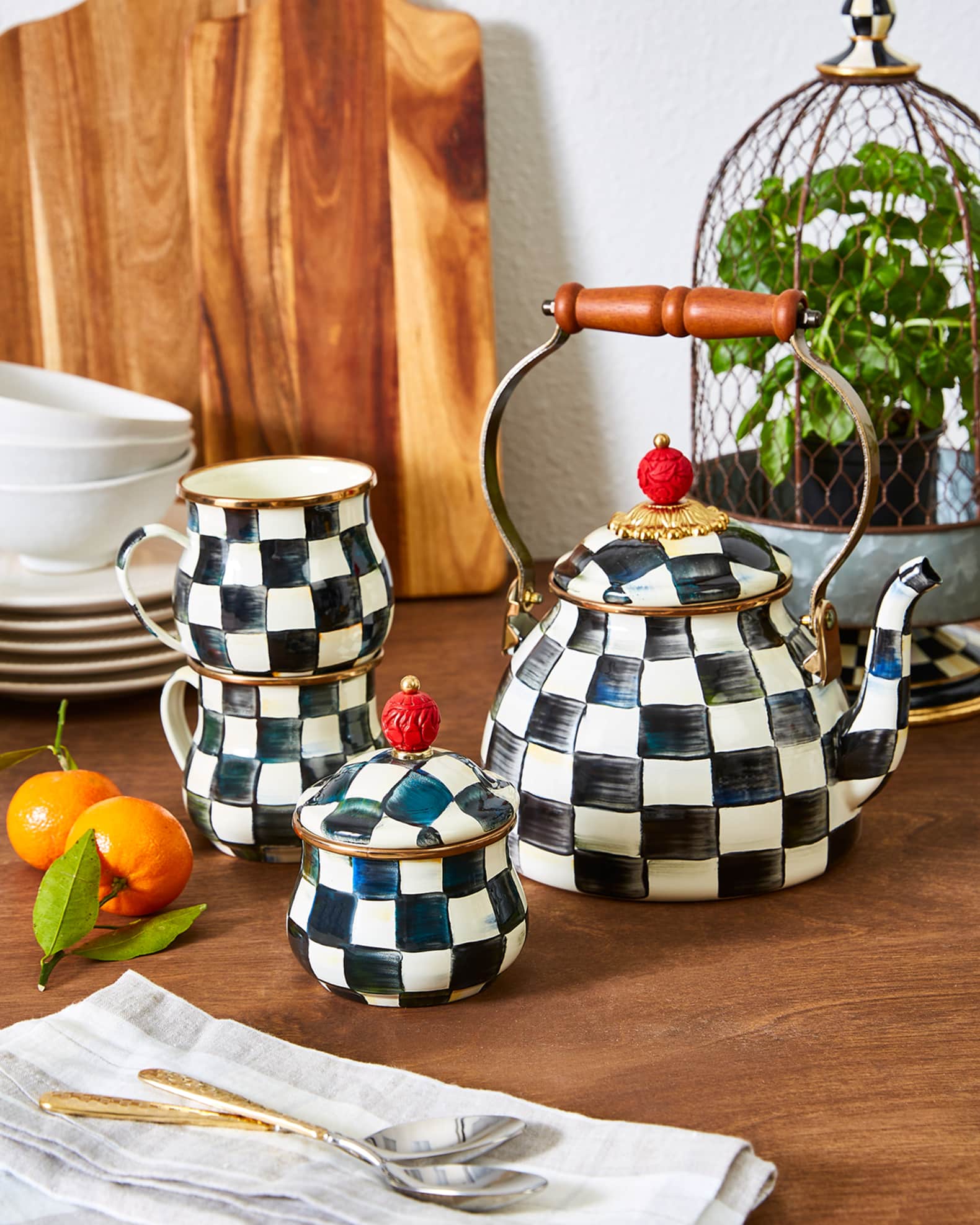 MacKenzie-Childs Courtly Check Enamel Lidded Sugar Bowl | Horchow