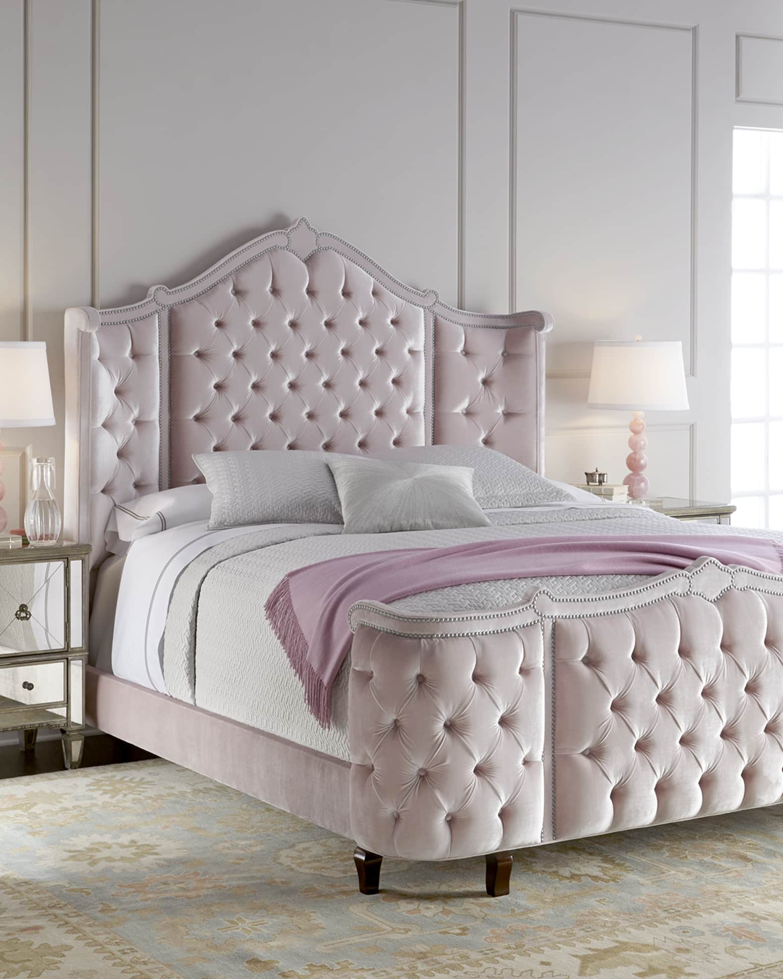 Pink tufted queen clearance bed